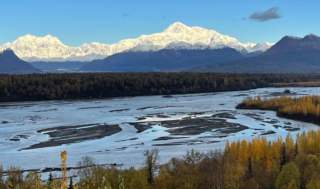 Mt. Denali above the Chulitna River in autumn