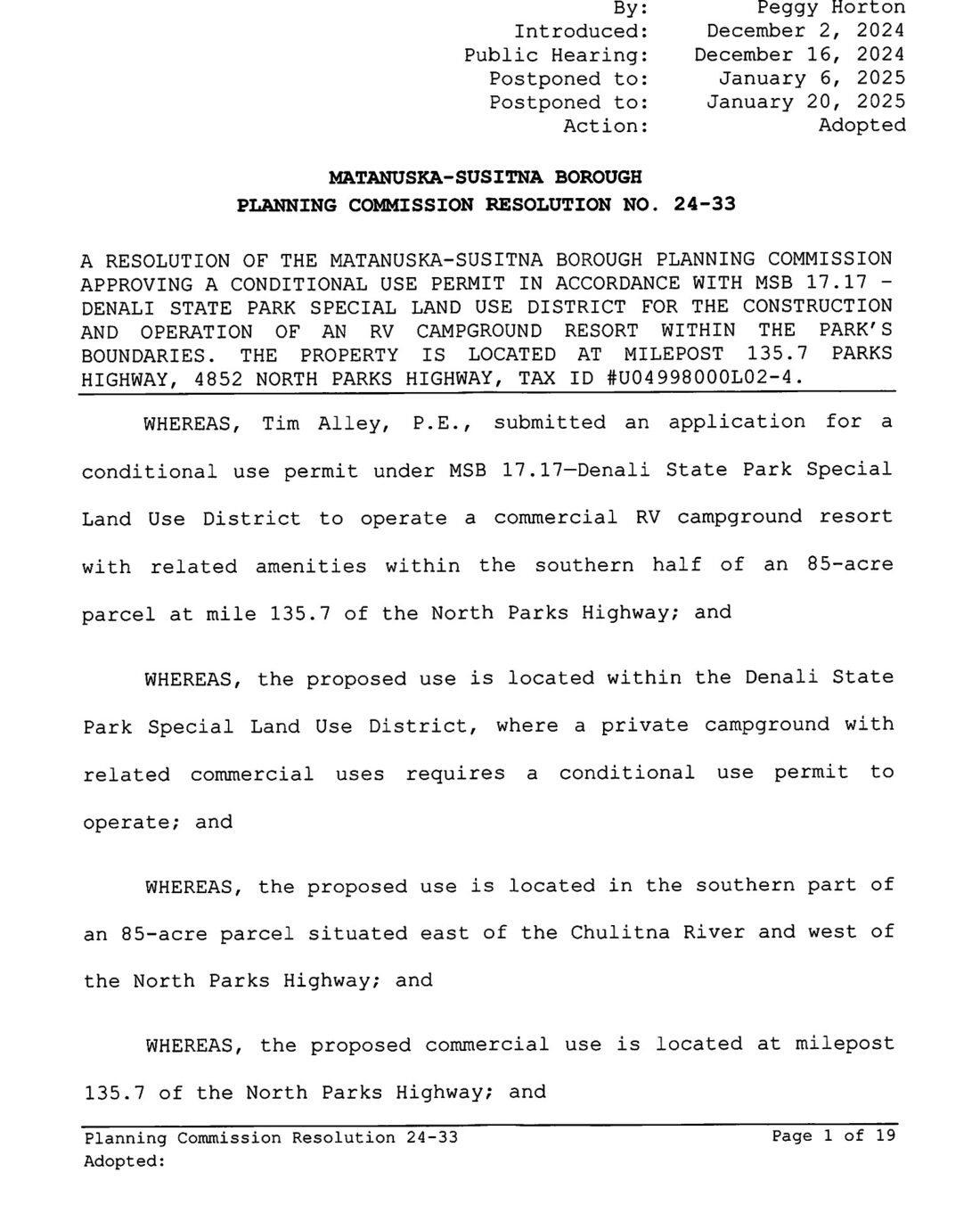 Page 1 of MSB Planning Commission Resolution 24-33